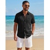 image:imageCOOFANDY Mens Button Down Shirt Short Sleeve Casual Shirts Summer Beach Textured Shirts with PocketBlack
