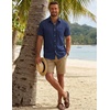 image:imageCOOFANDY Mens Button Down Shirt Short Sleeve Casual Shirts Summer Beach Textured Shirts with PocketDark Blue