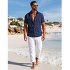 image:imageCOOFANDY Mens Button Down Shirt Short Sleeve Casual Shirts Summer Beach Textured Shirts with PocketDark Blue