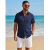 image:imageCOOFANDY Mens Button Down Shirt Short Sleeve Casual Shirts Summer Beach Textured Shirts with PocketDark Blue