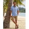 image:imageCOOFANDY Mens Button Down Shirt Short Sleeve Casual Shirts Summer Beach Textured Shirts with PocketLight Blue