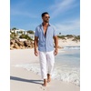 image:imageCOOFANDY Mens Button Down Shirt Short Sleeve Casual Shirts Summer Beach Textured Shirts with PocketLight Blue