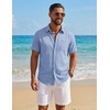 image:imageCOOFANDY Mens Button Down Shirt Short Sleeve Casual Shirts Summer Beach Textured Shirts with PocketLight Blue