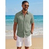 image:imageCOOFANDY Mens Button Down Shirt Short Sleeve Casual Shirts Summer Beach Textured Shirts with PocketLight Green