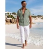 image:imageCOOFANDY Mens Button Down Shirt Short Sleeve Casual Shirts Summer Beach Textured Shirts with PocketLight Green