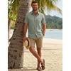 image:imageCOOFANDY Mens Button Down Shirt Short Sleeve Casual Shirts Summer Beach Textured Shirts with PocketLight Green