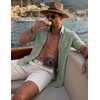 image:imageCOOFANDY Mens Button Down Shirt Short Sleeve Casual Shirts Summer Beach Textured Shirts with PocketLight Green