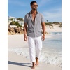 image:imageCOOFANDY Mens Button Down Shirt Short Sleeve Casual Shirts Summer Beach Textured Shirts with PocketLight Grey