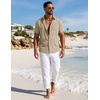 image:imageCOOFANDY Mens Button Down Shirt Short Sleeve Casual Shirts Summer Beach Textured Shirts with PocketLight Khaki