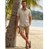 image:imageCOOFANDY Mens Button Down Shirt Short Sleeve Casual Shirts Summer Beach Textured Shirts with PocketLight Khaki