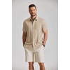 image:imageCOOFANDY Mens Button Down Shirt Short Sleeve Casual Shirts Summer Beach Textured Shirts with PocketLight Khaki