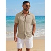 image:imageCOOFANDY Mens Button Down Shirt Short Sleeve Casual Shirts Summer Beach Textured Shirts with PocketLight Khaki