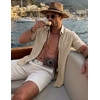 image:imageCOOFANDY Mens Button Down Shirt Short Sleeve Casual Shirts Summer Beach Textured Shirts with PocketLight Khaki