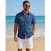 image:imageCOOFANDY Mens Button Down Shirt Short Sleeve Casual Shirts Summer Beach Textured Shirts with PocketNavy Blue