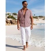 image:imageCOOFANDY Mens Button Down Shirt Short Sleeve Casual Shirts Summer Beach Textured Shirts with PocketPink