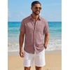 image:imageCOOFANDY Mens Button Down Shirt Short Sleeve Casual Shirts Summer Beach Textured Shirts with PocketPink