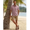 image:imageCOOFANDY Mens Button Down Shirt Short Sleeve Casual Shirts Summer Beach Textured Shirts with PocketPink