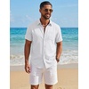 image:imageCOOFANDY Mens Button Down Shirt Short Sleeve Casual Shirts Summer Beach Textured Shirts with PocketWhite