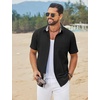 image:imageCOOFANDY Mens Button Down Shirts Short Sleeve Casual Cotton Shirts Summer Beach Wedding Shirt with PocketBlack
