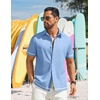 image:imageCOOFANDY Mens Button Down Short Sleeve Linen Shirt Casual Summer Beach Vacation ShirtsClear Blue