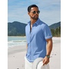image:imageCOOFANDY Mens Button Down Short Sleeve Linen Shirt Casual Summer Beach Vacation ShirtsClear Blue