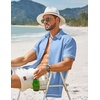 image:imageCOOFANDY Mens Button Down Short Sleeve Linen Shirt Casual Summer Beach Vacation ShirtsClear Blue