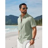 image:imageCOOFANDY Mens Button Down Short Sleeve Linen Shirt Casual Summer Beach Vacation ShirtsLight Green