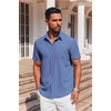 image:imageCOOFANDY Mens Button Down Short Sleeve Shirt Casual Summer Stretch Denim Dress Shirts with PocketBlue