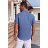 image:imageCOOFANDY Mens Button Down Short Sleeve Shirt Casual Summer Stretch Denim Dress Shirts with PocketBlue