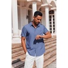 image:imageCOOFANDY Mens Button Down Short Sleeve Shirt Casual Summer Stretch Denim Dress Shirts with PocketDenim Blue