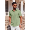image:imageCOOFANDY Mens Button Down Short Sleeve Shirt Casual Summer Stretch Denim Dress Shirts with PocketLight Green