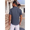 image:imageCOOFANDY Mens Button Down Short Sleeve Shirt Casual Summer Stretch Denim Dress Shirts with PocketNavy Blue