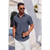 image:imageCOOFANDY Mens Button Down Short Sleeve Shirt Casual Summer Stretch Denim Dress Shirts with PocketNavy Blue