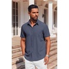 image:imageCOOFANDY Mens Button Down Short Sleeve Shirt Casual Summer Stretch Denim Dress Shirts with PocketNavy Blue