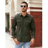 image:imageCOOFANDY Mens Button Down Waffle Shirt Jacket Casual Long Sleeve Shacket Lightweight Overshirts with Flap PocketsArmy Green
