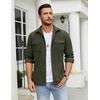 image:imageCOOFANDY Mens Button Down Waffle Shirt Jacket Casual Long Sleeve Shacket Lightweight Overshirts with Flap PocketsArmy Green