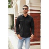 image:imageCOOFANDY Mens Button Down Waffle Shirt Jacket Casual Long Sleeve Shacket Lightweight Overshirts with Flap PocketsBlack