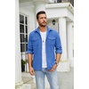 image:imageCOOFANDY Mens Button Down Waffle Shirt Jacket Casual Long Sleeve Shacket Lightweight Overshirts with Flap PocketsBlue