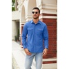 image:imageCOOFANDY Mens Button Down Waffle Shirt Jacket Casual Long Sleeve Shacket Lightweight Overshirts with Flap PocketsBlue