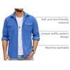 image:imageCOOFANDY Mens Button Down Waffle Shirt Jacket Casual Long Sleeve Shacket Lightweight Overshirts with Flap PocketsBlue
