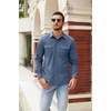 image:imageCOOFANDY Mens Button Down Waffle Shirt Jacket Casual Long Sleeve Shacket Lightweight Overshirts with Flap PocketsDenim Blue