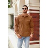 image:imageCOOFANDY Mens Button Down Waffle Shirt Jacket Casual Long Sleeve Shacket Lightweight Overshirts with Flap PocketsLight Brown