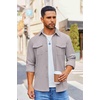 image:imageCOOFANDY Mens Button Down Waffle Shirt Jacket Casual Long Sleeve Shacket Lightweight Overshirts with Flap PocketsLight Gray