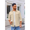 image:imageCOOFANDY Mens Button Down Waffle Shirt Jacket Casual Long Sleeve Shacket Lightweight Overshirts with Flap PocketsLight Khaki
