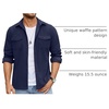 image:imageCOOFANDY Mens Button Down Waffle Shirt Jacket Casual Long Sleeve Shacket Lightweight Overshirts with Flap PocketsNave Blue