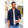 image:imageCOOFANDY Mens Button Down Waffle Shirt Jacket Casual Long Sleeve Shacket Lightweight Overshirts with Flap PocketsNave Blue