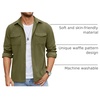 image:imageCOOFANDY Mens Button Down Waffle Shirt Jacket Casual Long Sleeve Shacket Lightweight Overshirts with Flap PocketsOlive Green