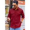 image:imageCOOFANDY Mens Button Down Waffle Shirt Jacket Casual Long Sleeve Shacket Lightweight Overshirts with Flap PocketsWine Red