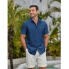 image:imageCOOFANDY Mens Casual Button Down Shirts Short Sleeve Summer Beach Textured ShirtsDark Blue
