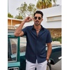 image:imageCOOFANDY Mens Casual Button Down Shirts Short Sleeve Summer Beach Textured ShirtsNavy Blue